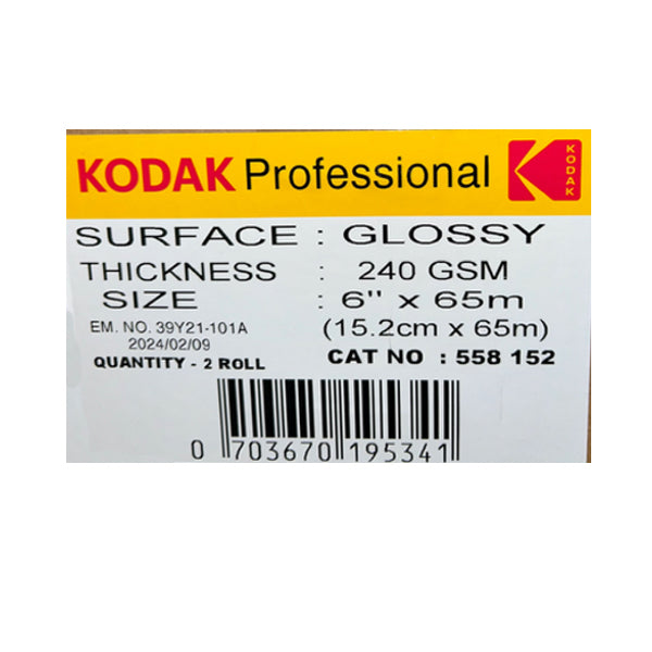 Kodak Carta 15,2X65mt 240gr Glossy 2 Roll per Dry Lab