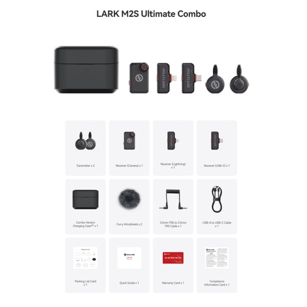 Hollyland Lark M2S Microfono Wireless Ultimate Combo (Camera RX +USB-C RX + Lightning RX)